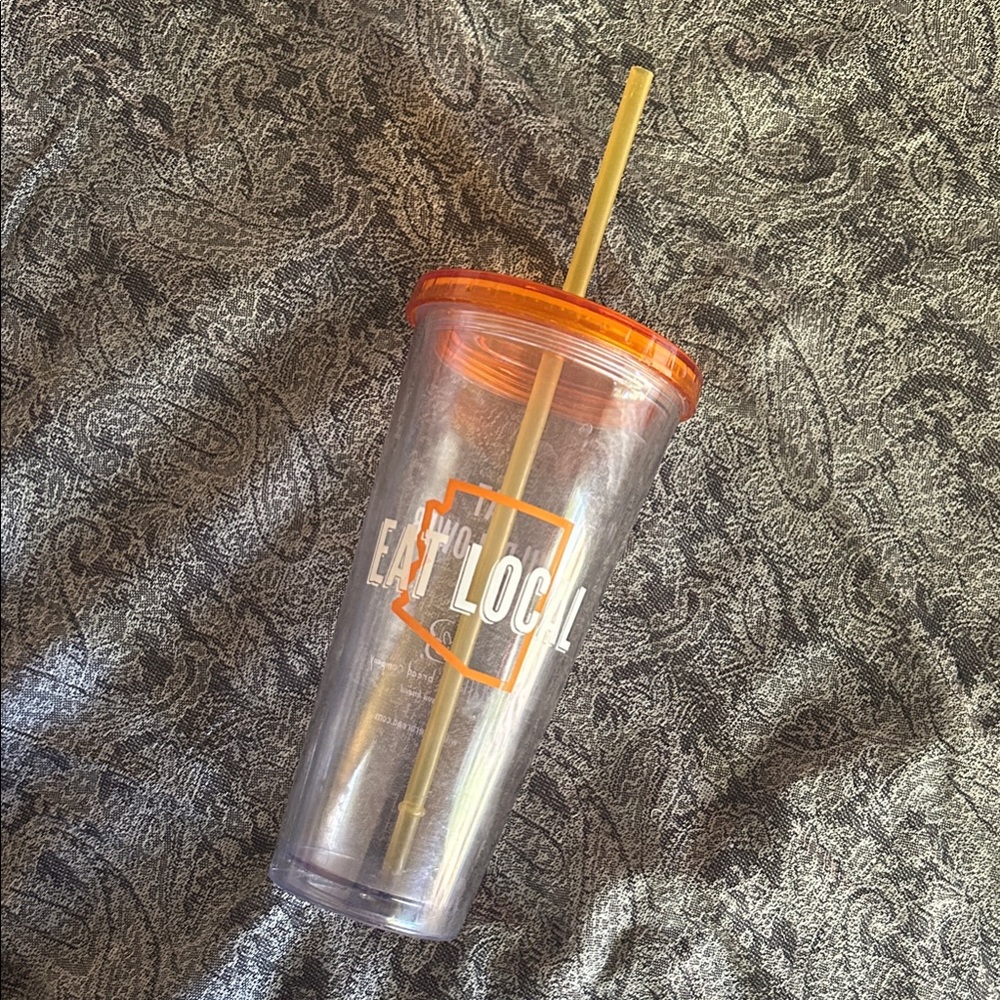 Wildflower Eat Local Tumbler with Orange Lid and Straw